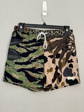 Civil Regime | Camo Palm Leopard Print Swim Trunks | Size Medium